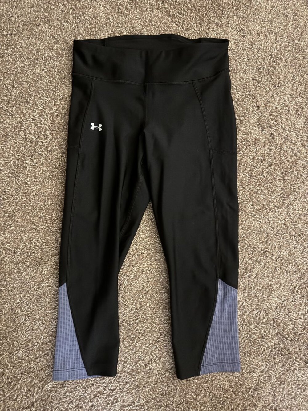 Under Armour HeatGear Black Leggings with Gray Hem Panels